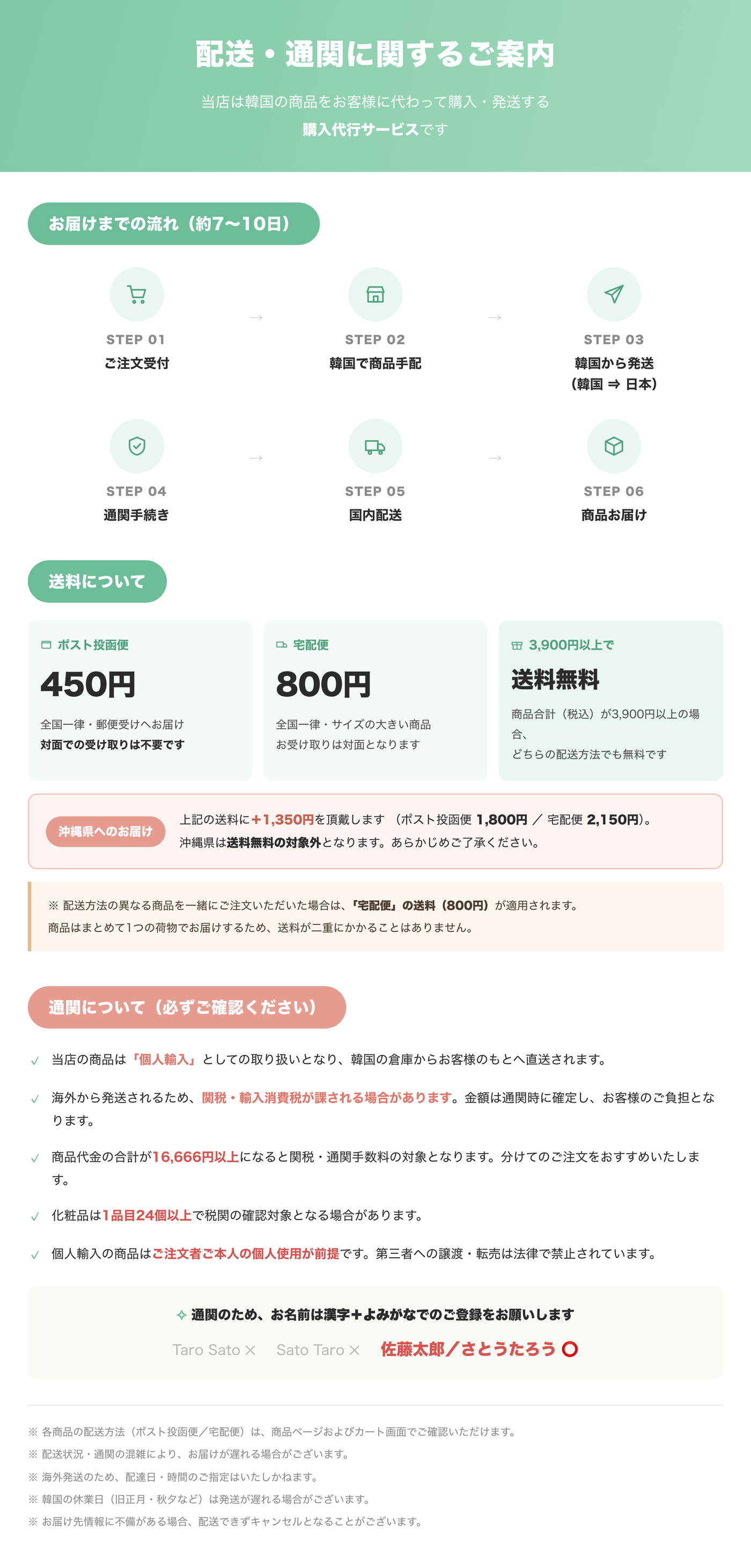 配送・通関に関するご案内